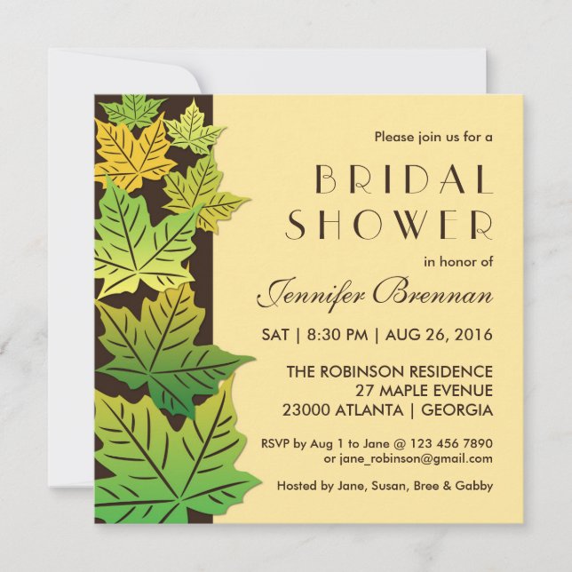 Convite Autumn Falling Maple Leaf Wedle Invitation Cream (Frente)
