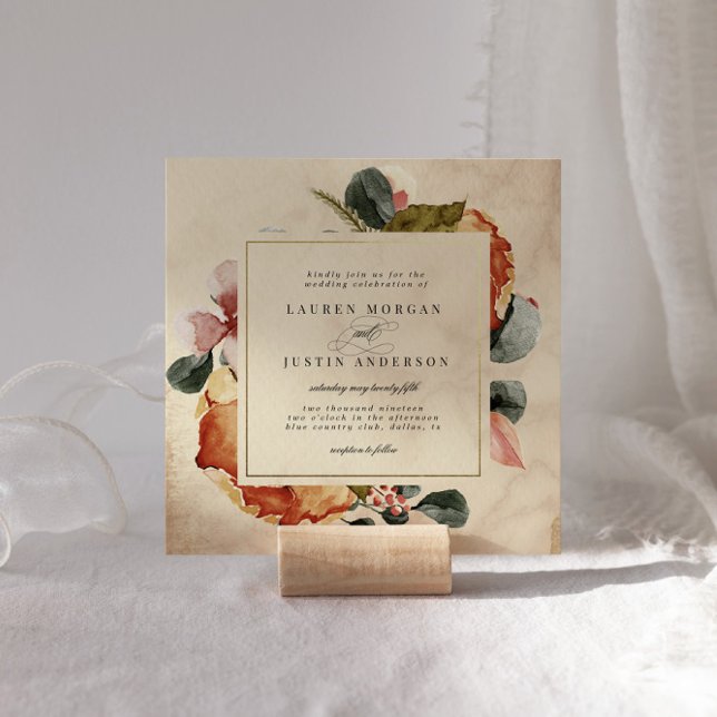 Convite Autumn Feel Elegant Floral Square Weding (Criador carregado)