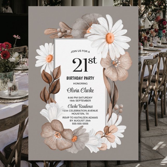 Convite Autumn Floral aniversário de 21 anos (Criador carregado)