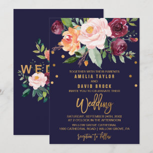 Convite Autumn Floral com Typografia de Casamento