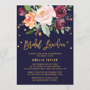 Convite Autumn Floral com Wreath Backing Bridal Luncheon