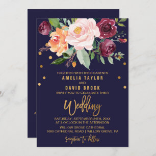 Convite Autumn Floral Double Sided Weding