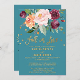 Convite Autumn Floral | Fall In Love Teal Weds