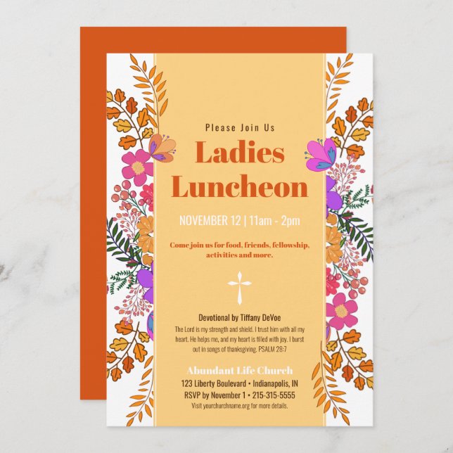 Convite Autumn Floral Ladies Church Luncheon In (Frente/Verso)