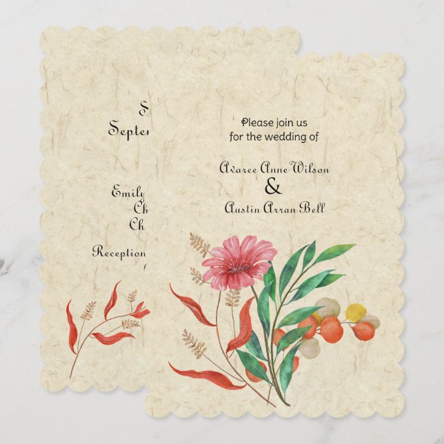 Convite Autumn Floral Orange Wedding (Frente/Verso)
