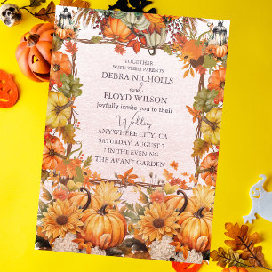 Convite Autumn Floral Pumpkin Scrip Wedp