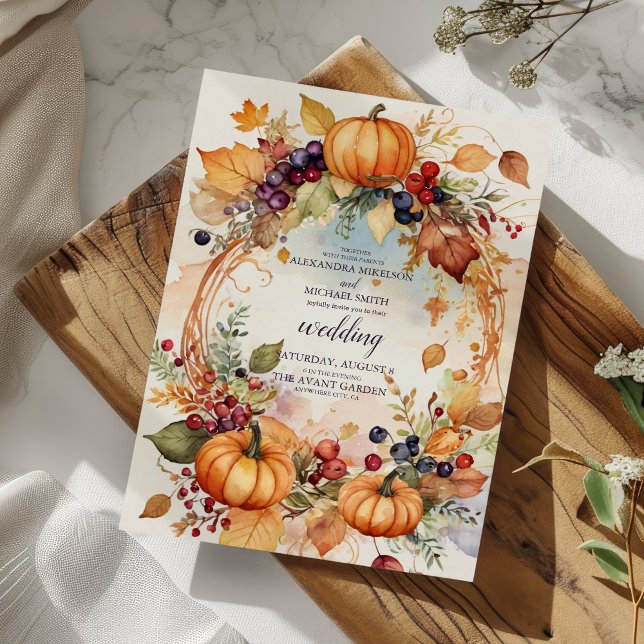 Convite Autumn Floral Pumpkin Scrip Wedp (Criador carregado)