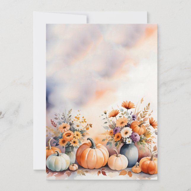 Convite Autumn Floral Pumpkins Fundo (Frente)