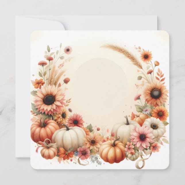 Convite Autumn Floral Pumpkins Fundo (Frente)