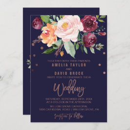 Convite Autumn Floral Rosa Dourada Typografia Backing Wedi