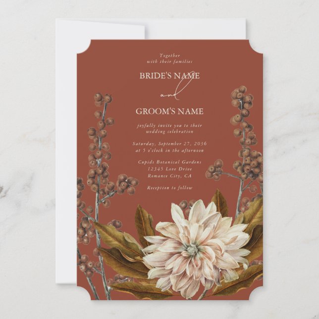 Convite Autumn Floral Terracotta Watercolor Casamento outo (Frente)