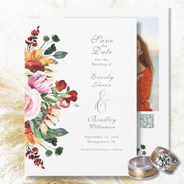 Convite Autumn Floral Watercolor Save the Date Wedding  (Criador carregado)