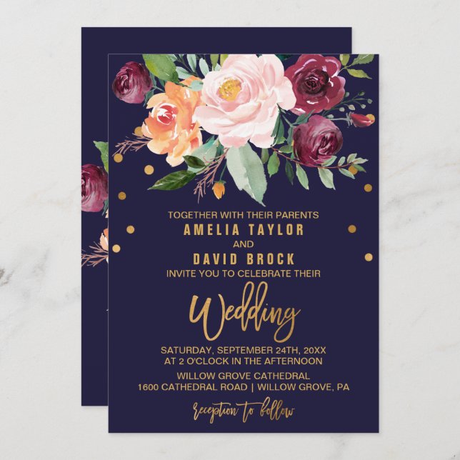Convite Autumn Floral Wedding (Frente/Verso)