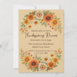 Convite Autumn Floral Wreath - Janta Elegante de Ação de G