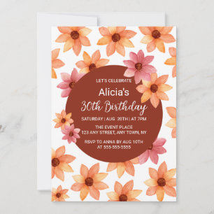 Convite Autumn Flower Any Age Burgundy Birthday
