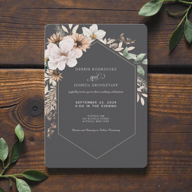 Convite Autumn Flower Frame Wedding Invitation  (Criador carregado)