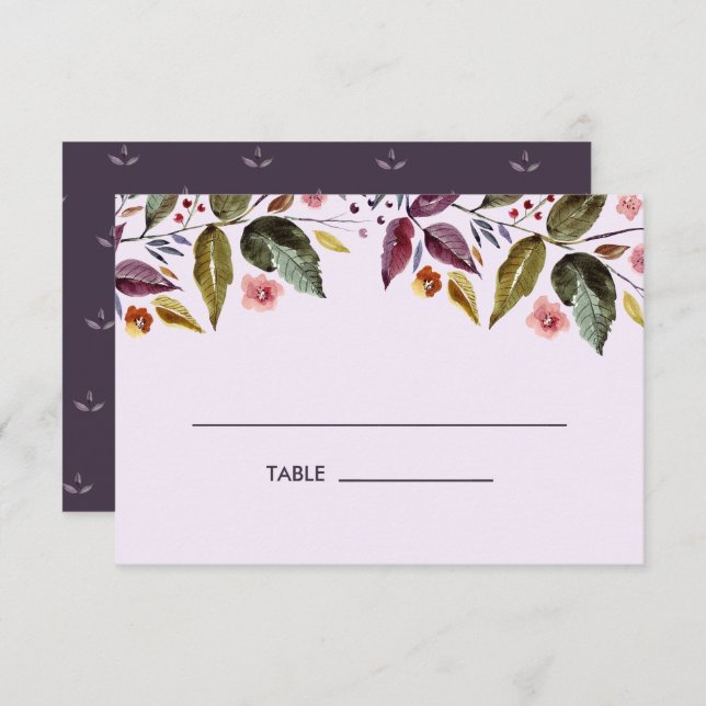 Convite Autumn Flowers Plum Mesa Place Card (Frente/Verso)