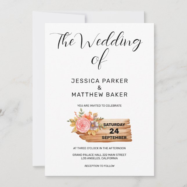 Convite Autumn Flowers & Wood Wedding (Frente)