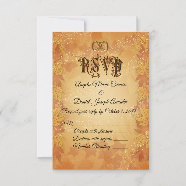 Convite Autumn Folhas Casamento outono RSVP (Frente)