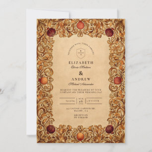 Convite Autumn Foliage Pomegranate Wedding