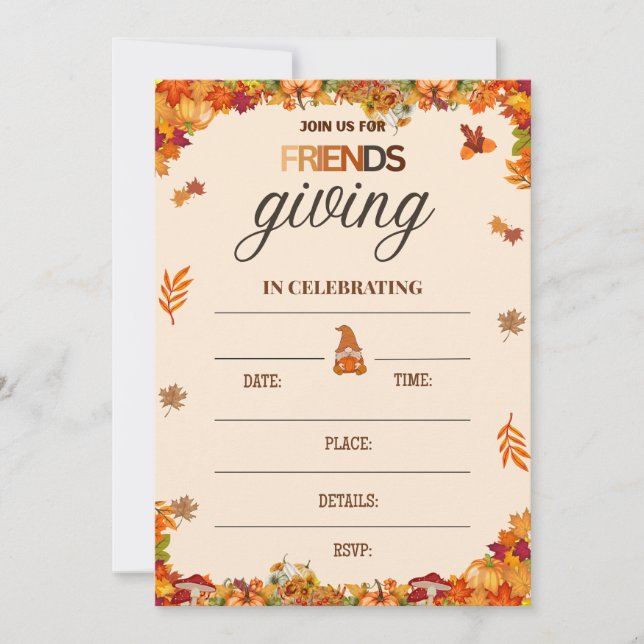Convite Autumn Friendsgiving Invitation Card (Frente)
