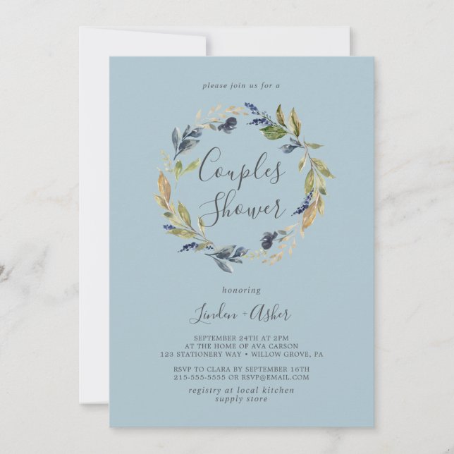 Convite Autumn Greenery Wreath | CASAIS CHÁS (Frente)