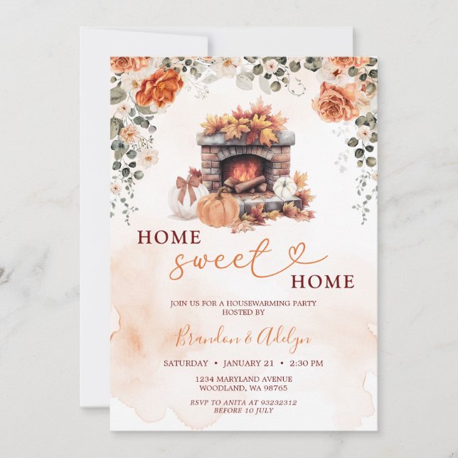 Convite Autumn Housearming Party Pumpkin Home (Frente)