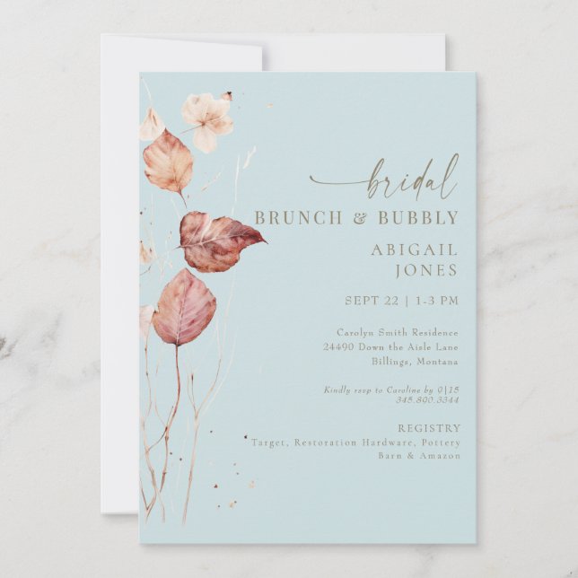 Convite Autumn Icy Blue Bridal Brunch & Bubble (Frente)