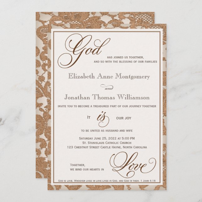Convite Autumn Lace God is Love Christian Weds (Frente/Verso)