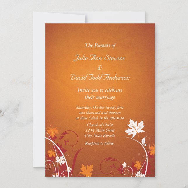Convite Autumn Leaves Abstrato Wedding (Frente)