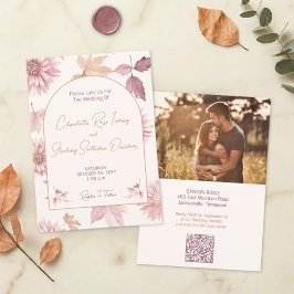 Convite Autumn Leaves Blush Terracotta Photo Wedding