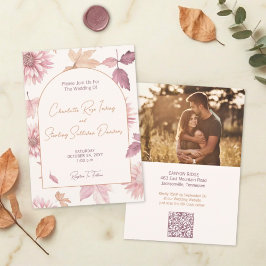 Convite Autumn Leaves Blush Terracotta Photo Wedding