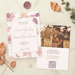 Convite Autumn Leaves Blush Terracotta Photo Wedding