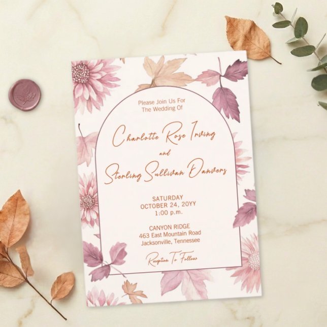 Convite Autumn Leaves Blush Terracotta Photo Wedding (Criador carregado)