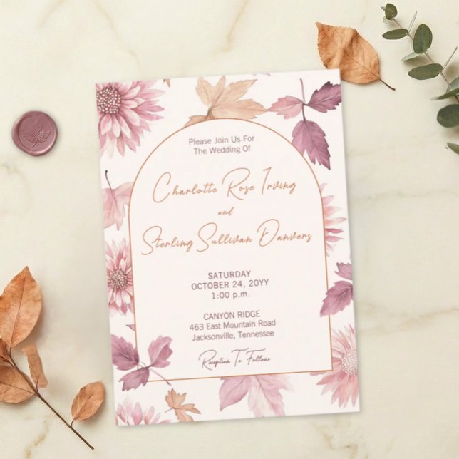 Convite Autumn Leaves Blush Terracotta Photo Wedding (Criador carregado)