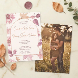 Convite Autumn Leaves Blush Terracotta Photo Wedding