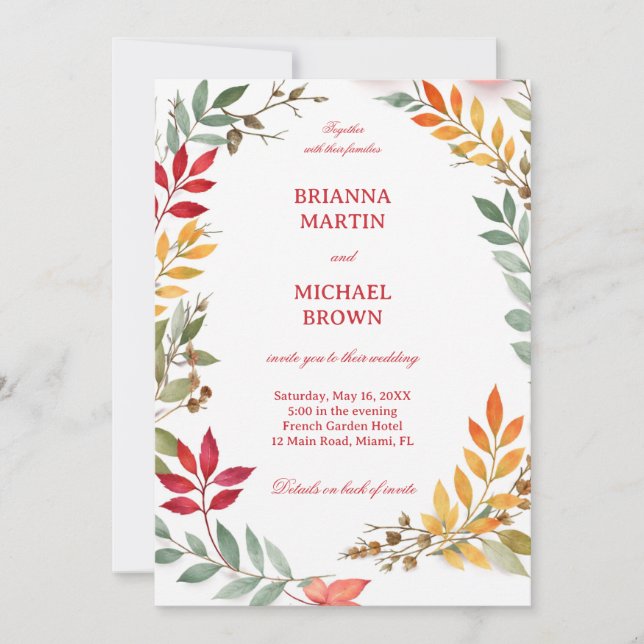 Convite Autumn Leaves Botanical Frame (Frente)