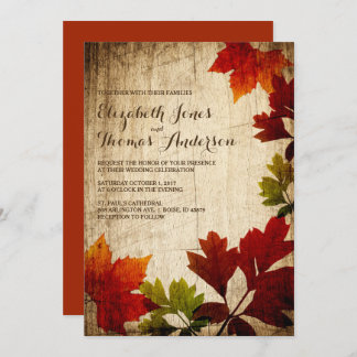 Convite Autumn Leaves no Casamento outono Russo da Madeira