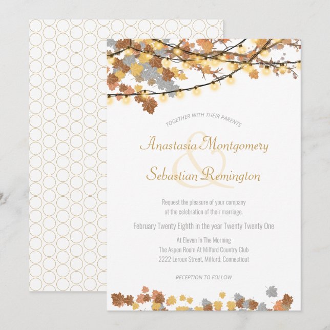 Convite Autumn Leaves Vintage Lights Ceremony (Frente/Verso)
