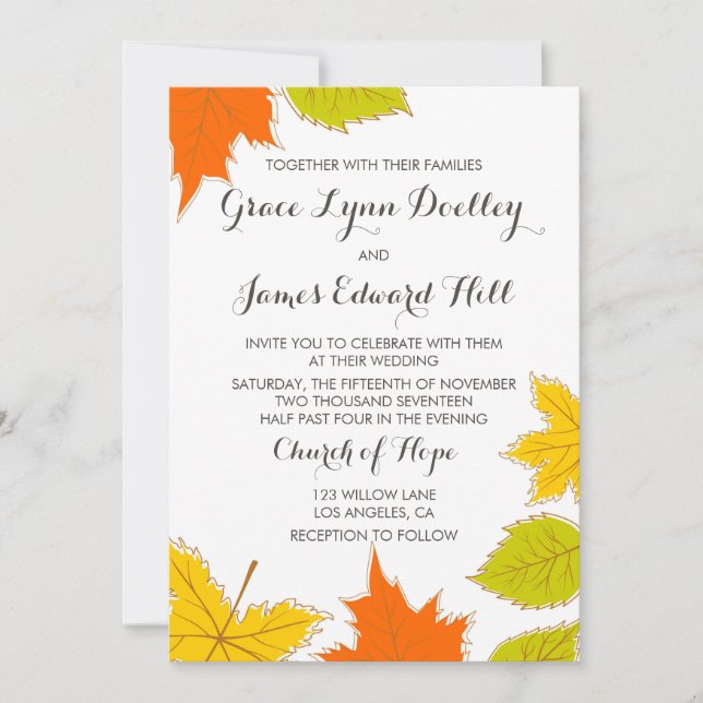 Convite Autumn Leaves Wedding (Frente)