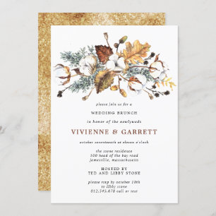 Convite Autumn Leaves White Floral Posta Wedch Brunch