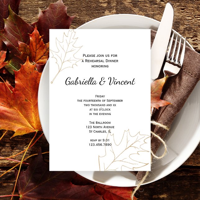 Convite Autumn Oak deixa Janto de ensaio de casamento (Set a warm seasonal Fall tone with the Autumn Oak Leaves Wedding Rehearsal Dinner Invitation.)