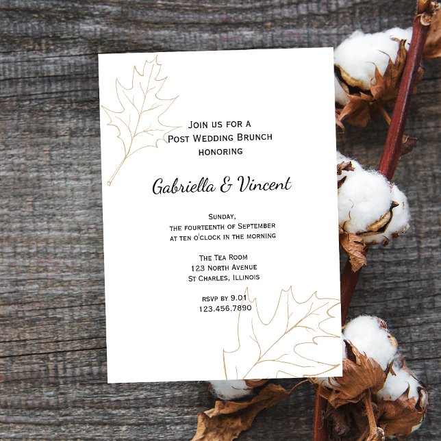 Convite Autumn Oak Deixa Poste Casamento Brunch (The Autumn Oak Leaves Post Wedding Brunch Invite is perfect inspo for a Fall after wedding event.)