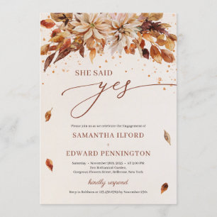 Convite Autumn Orange Flowers Ela Disse Sim Noivado