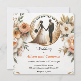 Convite Autumn Peach Floral Wedding