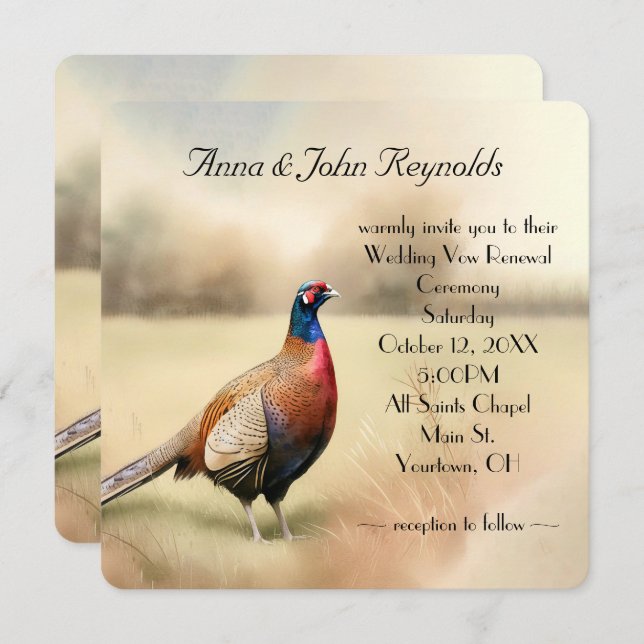 Convite Autumn Pheasant Wedding Vow Renewal (Frente/Verso)