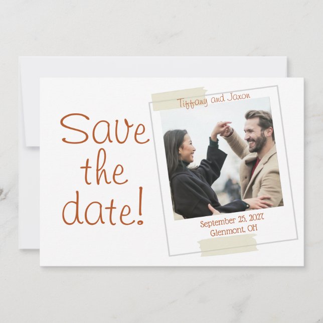 Convite Autumn Photo Terracotta e White Save the Date (Frente)