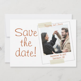 Convite Autumn Photo Terracotta e White Save the Date
