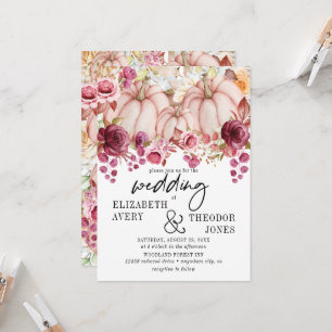Convite Autumn Pink Burgundy Pumpkin Casamento Floral Invi