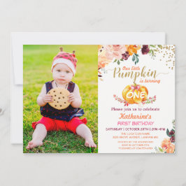 Convite Autumn Pumpkin Baby Birthday com Foto para Criança